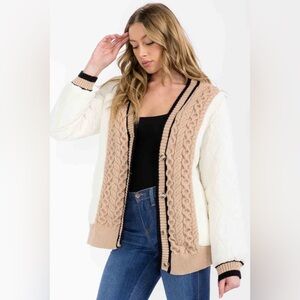 Quilt & Cable Knit Puffer Cardigan